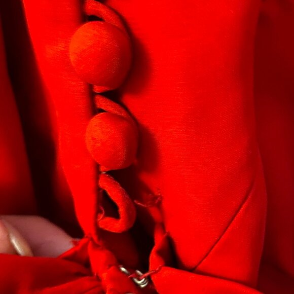 Elegant Red Chiffon Gown with Sheer Sleeves ~ Size Small - Picture 9 of 10